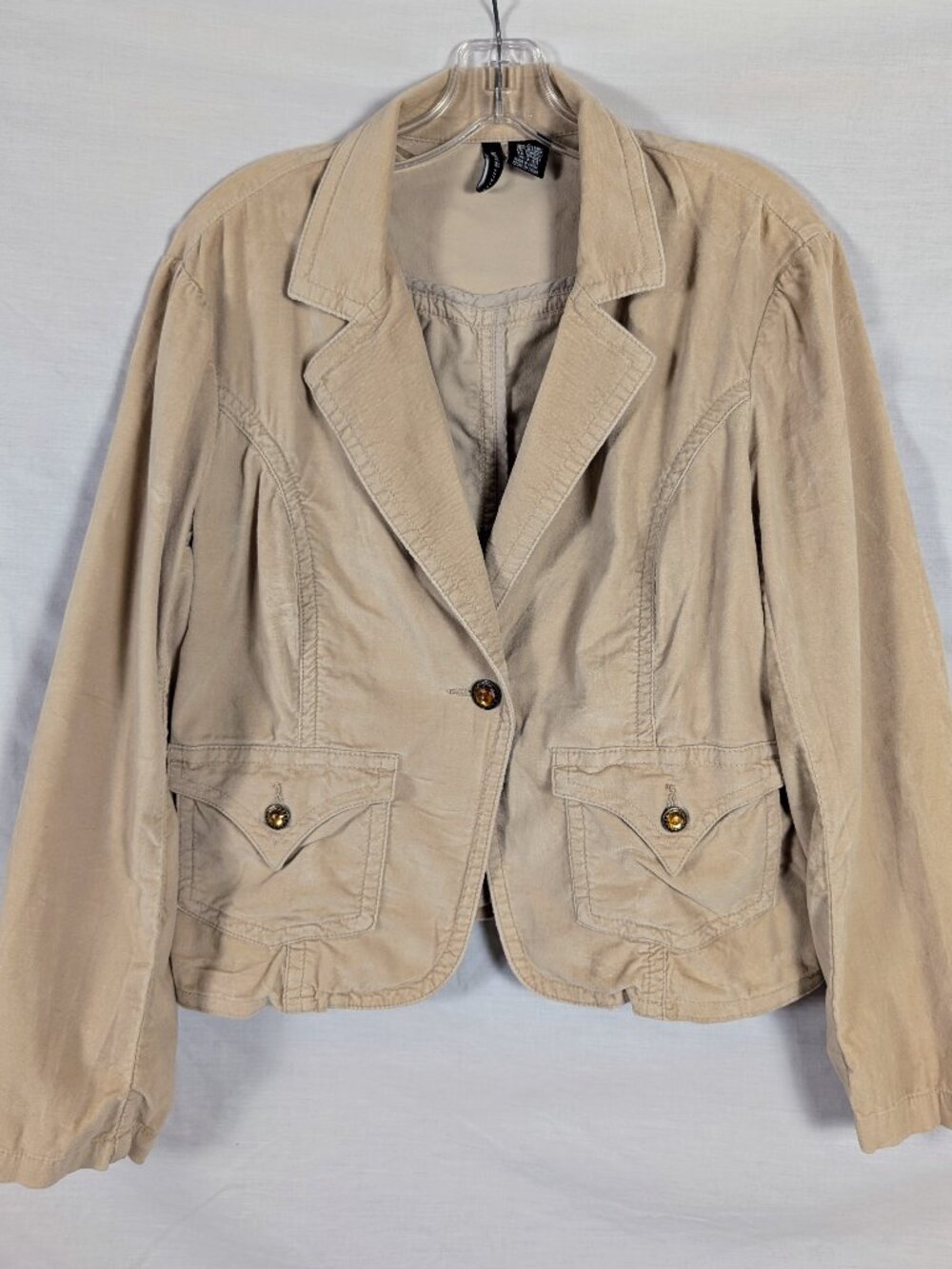Women's L Beige Cropped Jacket Boho Indie Earth Tones Casual Brushed Cotton‎
